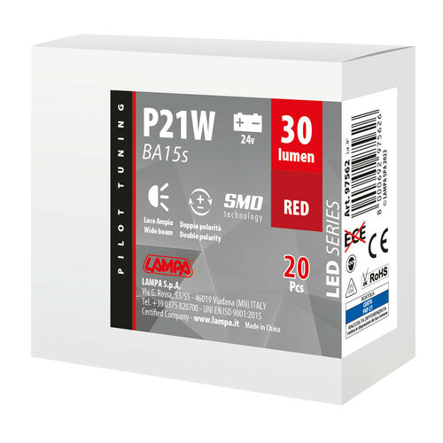 Pilot 24V Led Series - 4 SMD x 1 chip - (P21W) - BA15s - 20 pz - Scatola - Rosso - Doppia polarità