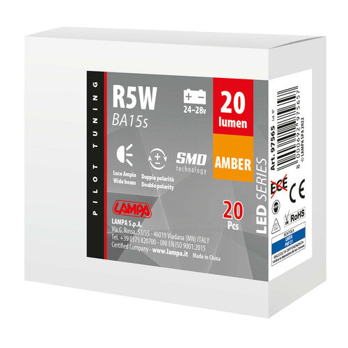 Pilot 24/28V LED-Serie – 6 SMD x 1 Chip – (R5W) – BA15s – 20 Stück – Box – Orange – Doppelpolarität