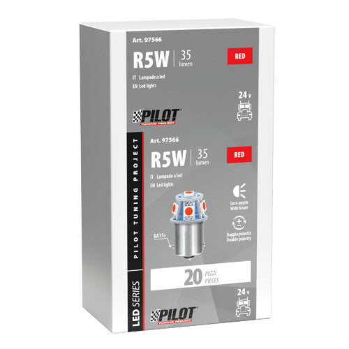 Pilot 24/28V Led Series - 6 SMD x 1 chip - (R5W) - BA15s - 20 pz - Scatola - Rosso - Doppia polarità