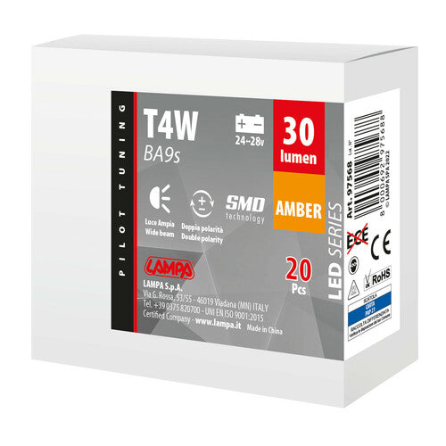 Pilot 24/28V Led Series - 5 SMD x 1 chip - (T4W) - BA9s - 20 pz - Scatola - Arancio - Doppia polarità