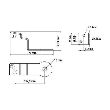 Staffa per antenna CB, versione corta Man TGA 03/99>05/10 Man TGL 05/05>