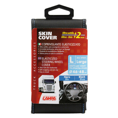 Lampa Skin-Cover, elastischer Lenkradbezug aus Skeentex Schwarz/Blau L 46/48 cm