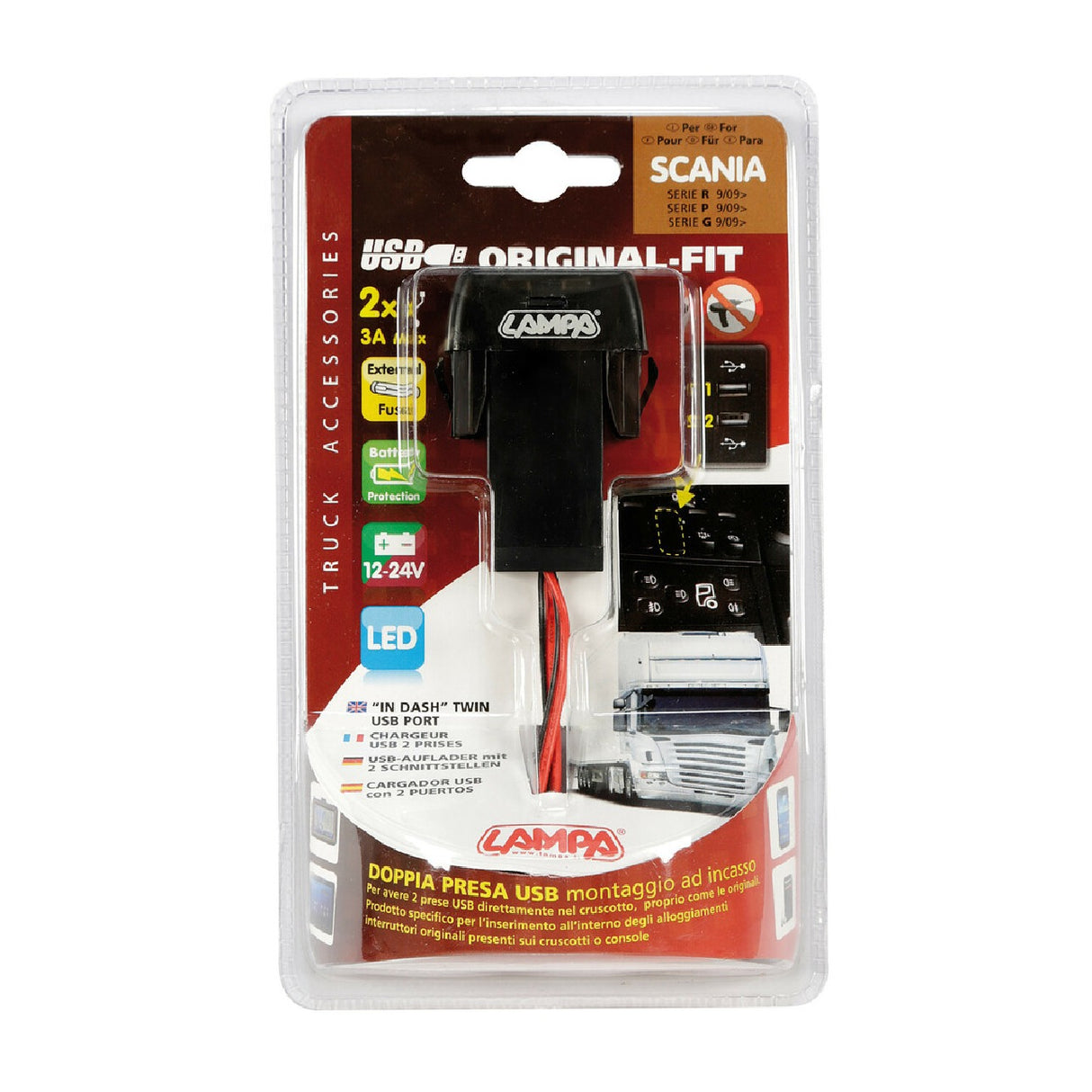 Original-Fit-Lampe, Doppel-USB-Buchse, 12/24 V – Scania