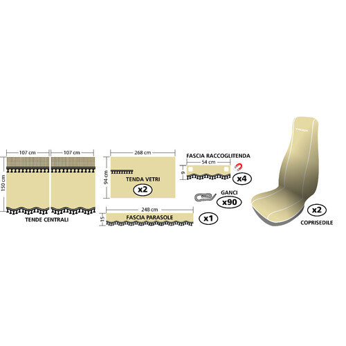 Lampa Melissa, set tende e coprisedili in microfibra per camion - Beige 98645