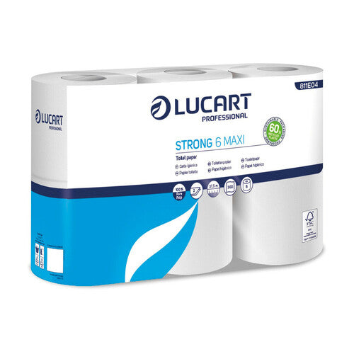 Papel higiénico Lucart Professional Strong 6 Maxi - Celulosa pura de 2 capas, 300 hojas - Paquete de 6 rollos L811E04