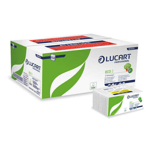 Toallas de mano Lucart Eco plegables en Z, 23 x 23,5 cm, 2 capas, blanco gofrado, 220 hojas - Paquete de 18 L864014
