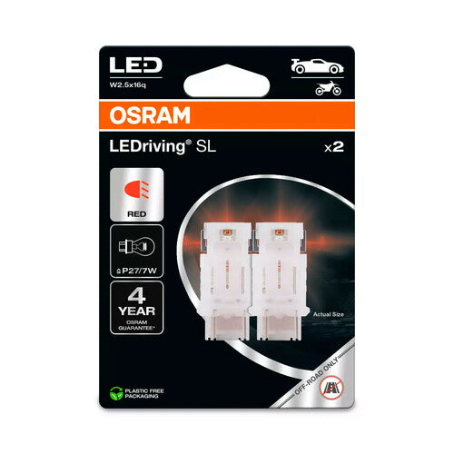 Osram 12V LEDriving SL - (P27/7W) - 1W - B2,5x16q - 2 Stück - Box - Rot