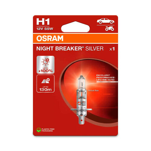 Osram Night Breaker Silver de 12 V - H1 - 55 W - P14,5s - 1 unidad - Caja