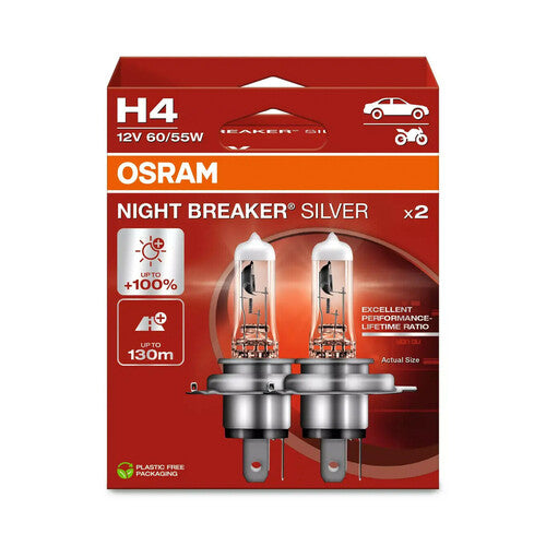 Osram 12V Night Breaker Silber - H4 - 60/55W - P43t - 2 Stück - Box