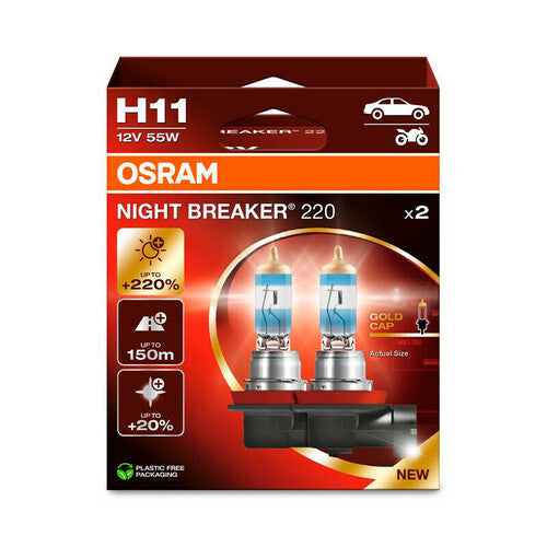 Osram 12V Night Breaker 220 - H11 - 55W - PGJ19-2 - 2 Stück - Box