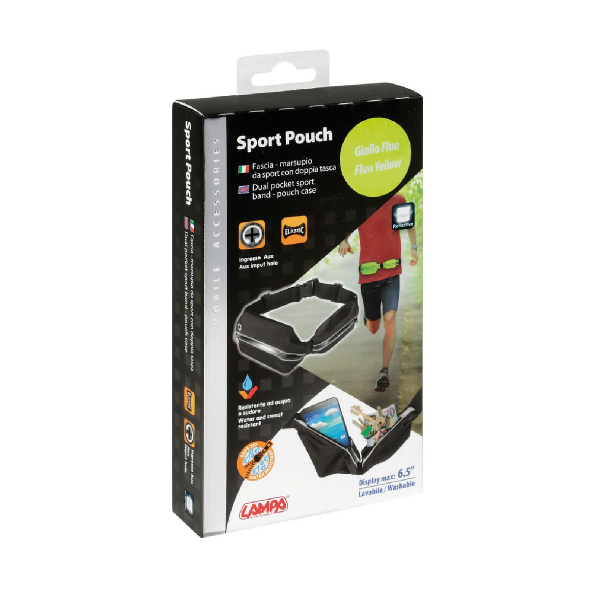 Lampa Sport Pouch, fascia-marsupio da sport con doppia tasca - Giallo fluo