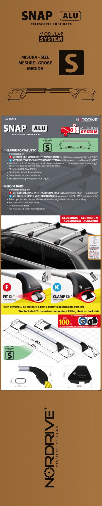 Lampa Snap Alu Telescopic Aluminum Roof Rack Bars - S 80÷111 cm