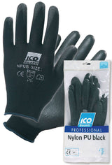 Ico Pair of Nylon PU Black Gloves Size M/7
