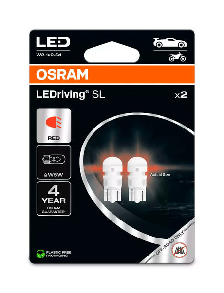 Osram 12V LEDriving SL - (W5W) - 1W - W2,1x9,5d - 2 pz - Scatola - Rosso