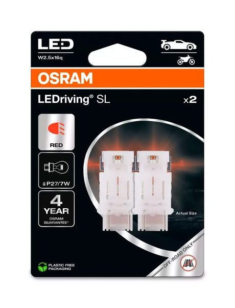 Osram 12V LEDriving SL - (P27/7W) - 1W - W2,5x16q - 2 pz - Scatola - Rosso
