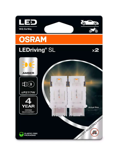 Osram 12V LEDriving SL - (P27/7W) - 1W - W2,5x16q - 2 pz - Scatola - Arancio