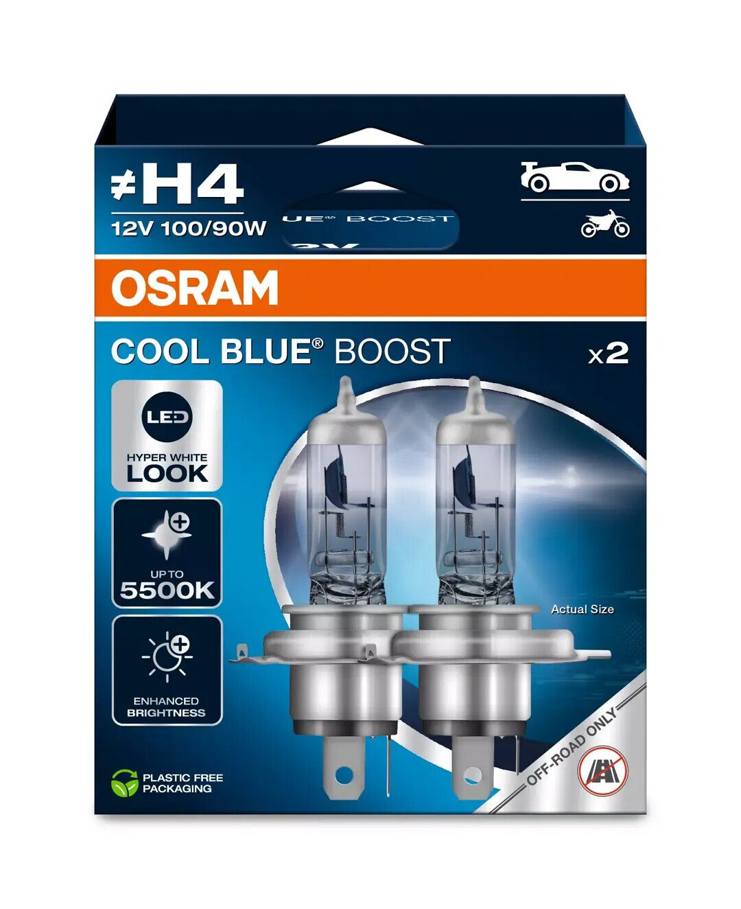 Osram 12V Cool Blue Boost - (H4) - 100/90W - P43t - 2 pz - Scatola