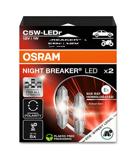 Osram 12V Night Breaker Led - C5W - 1W - SV8,5-8 - 2 pz - Scatola