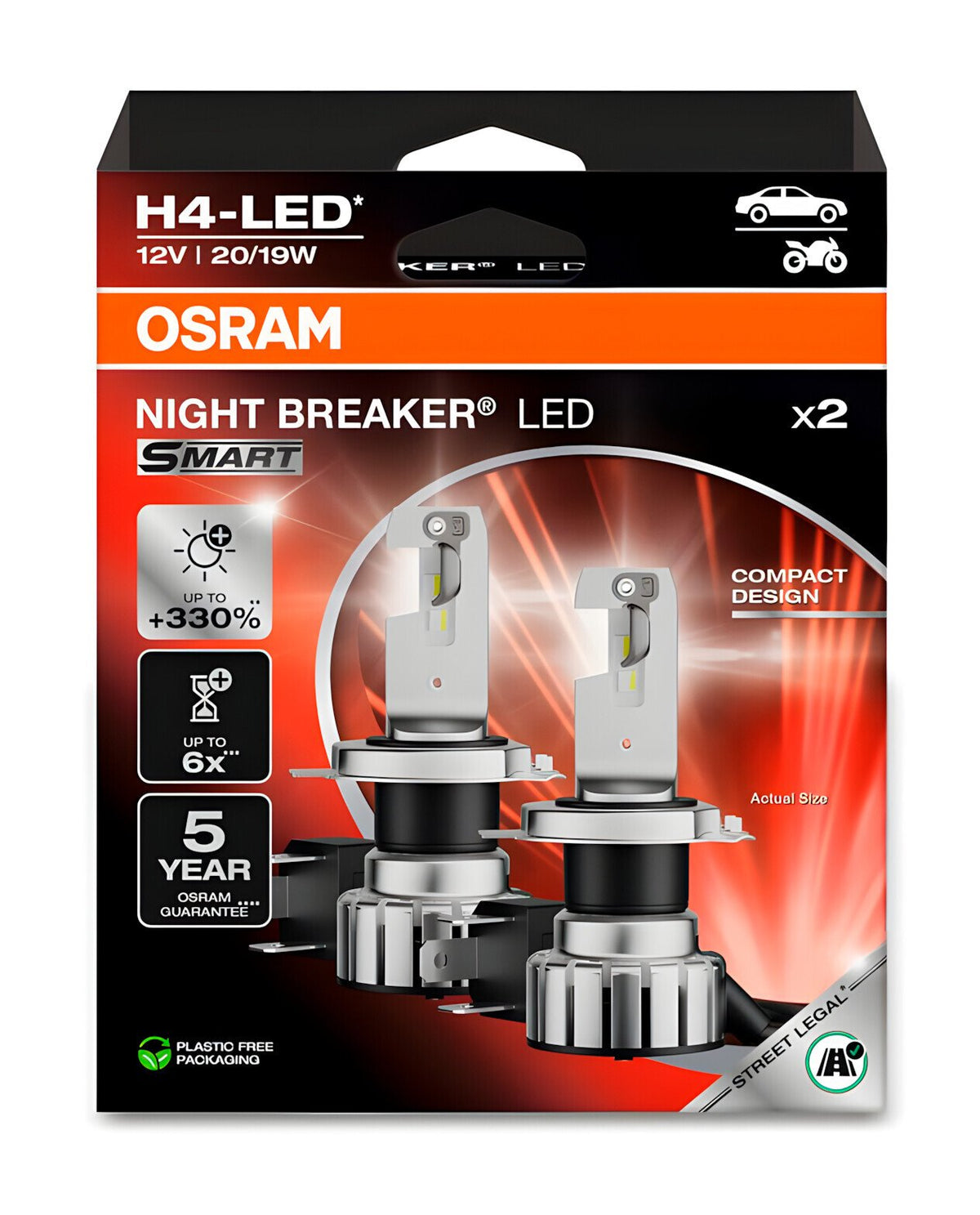 Osram 12V Night Breaker Led Smart - H4 - 20/19W - P43t - 2 pz - Scatola