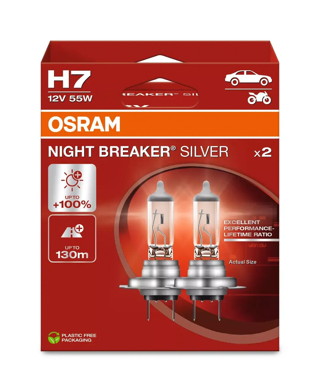 Osram 12V Night Breaker Silver - H7 - 55W - PX26d - 2 pz - Scatola