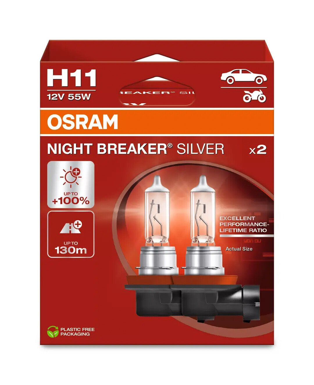 Osram 12V Night Breaker Silver - H11 - 55W - PGJ19-2 - 2 pz - Scatola