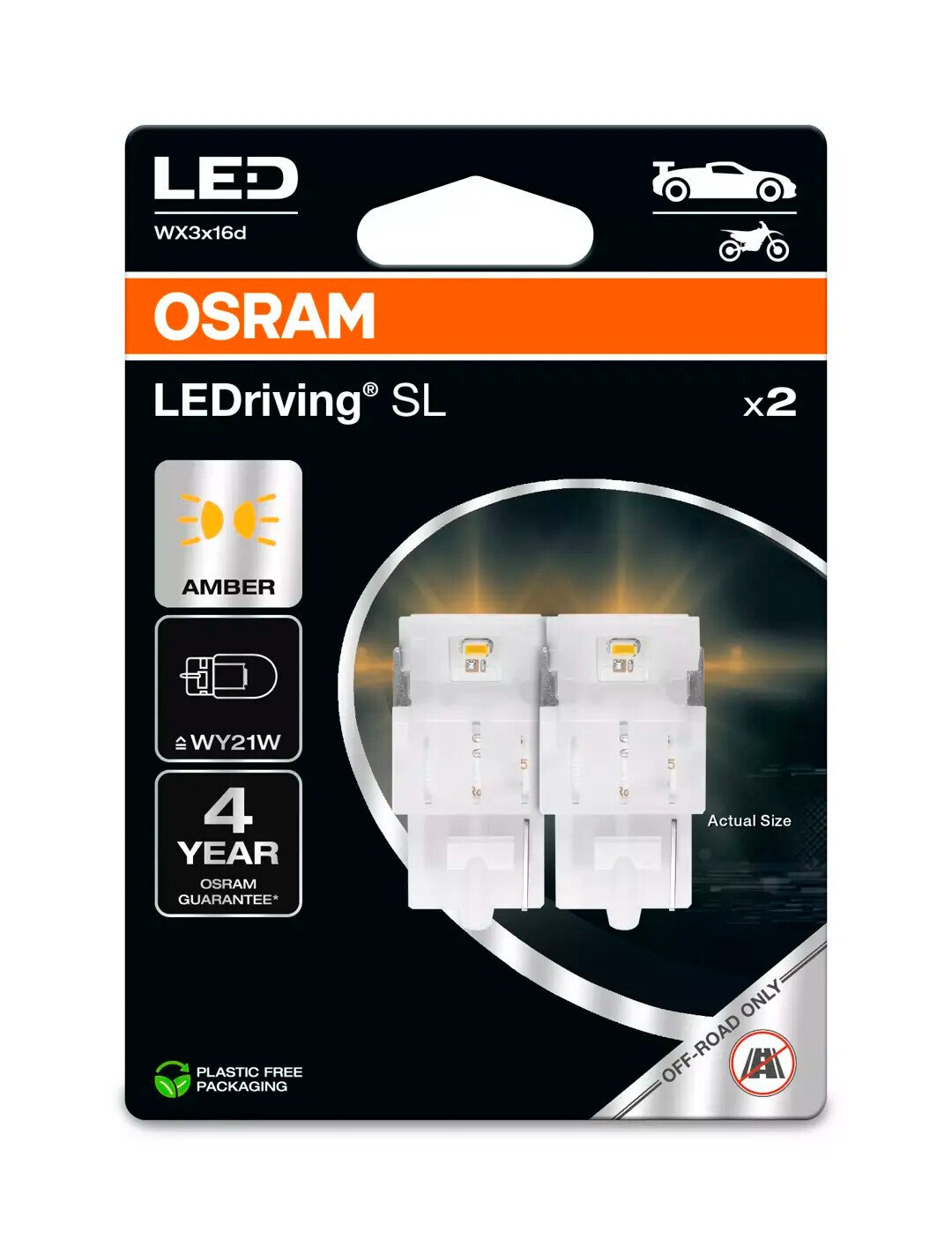 Osram 12V LEDriving SL - (WY21W) - 1W - WX3x16d - 2 pz - Scatola - Arancio