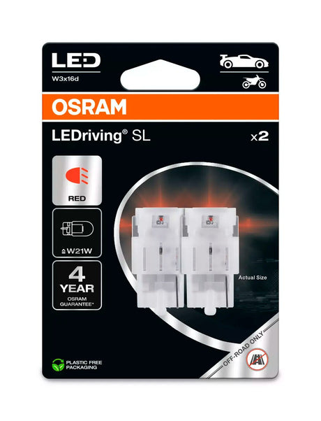 Osram 12V LEDriving SL - (W21W) - 1W - W3x16d - 2 pz - Scatola - Rosso