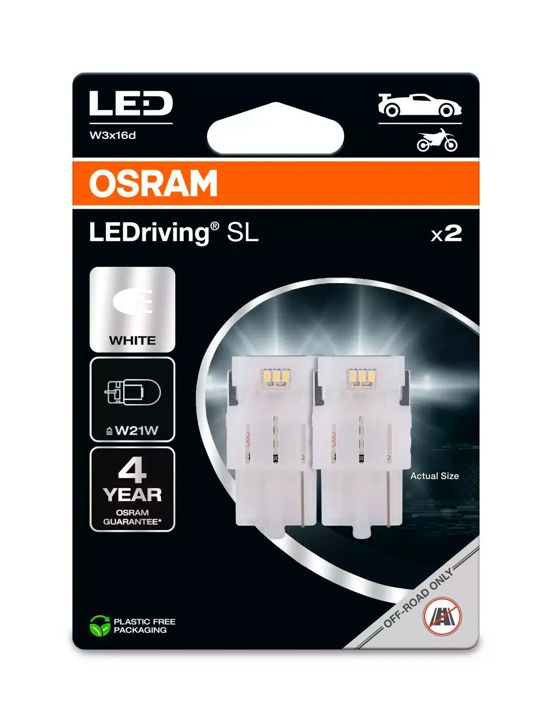 Osram 12V LEDriving SL - (W21W) - 1W - W3x16d - 2 pz - Scatola - Bianco