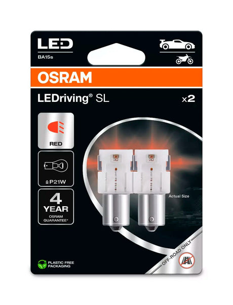 Osram 12V LEDriving SL - (P21W) - 1W - BA15s - 2 pz - Scatola - Rosso