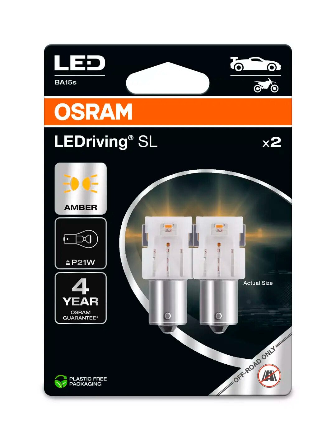 Osram 12V LEDriving SL - (P21W) - 1W - BA15s - 2 pz - Scatola - Arancio