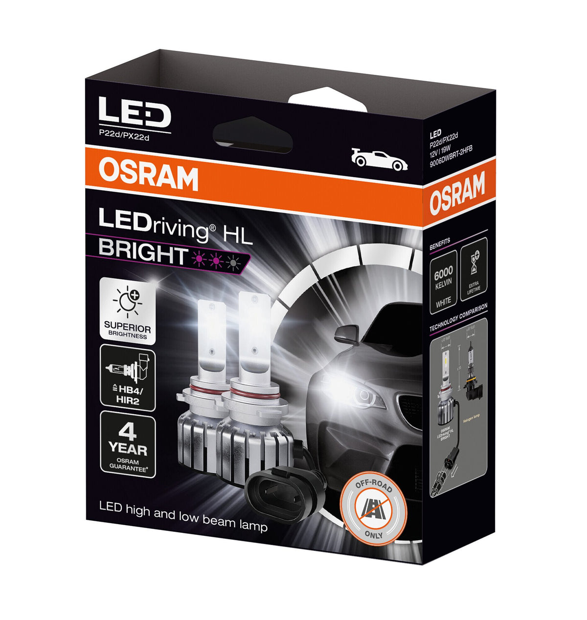 Osram 12V LEDriving HL Bright - (HB4/HIR2) - 19W - P22d/PX22d - 2 pz - Scatola