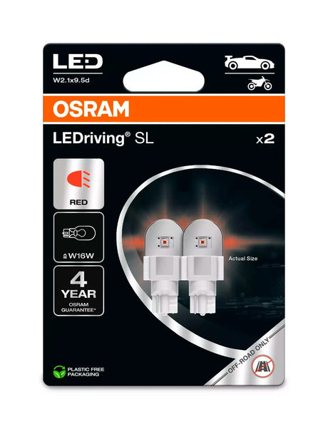 Osram 12V LEDriving SL - (W16W) - 2W - W2,1x9,5d - 2 pz - Scatola - Rosso
