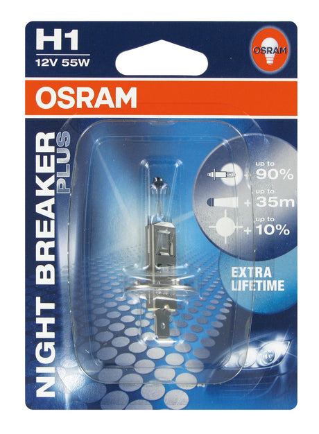 Osram Lampadina 12V Night Breaker Plus - H1 - 55W - P14,5s - 1 pz - Blister