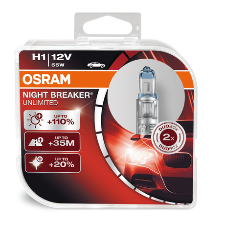 Osram 12V Night Breaker Unlimited - H1 - 55W - P14,5s - 2 pz - Scatola Plast.