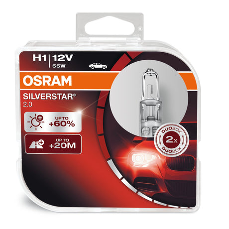 Osram Lampadina 12V Silverstar 2.0 - H1 - 55W - P14,5s - 2 pz - Scatola Plast.