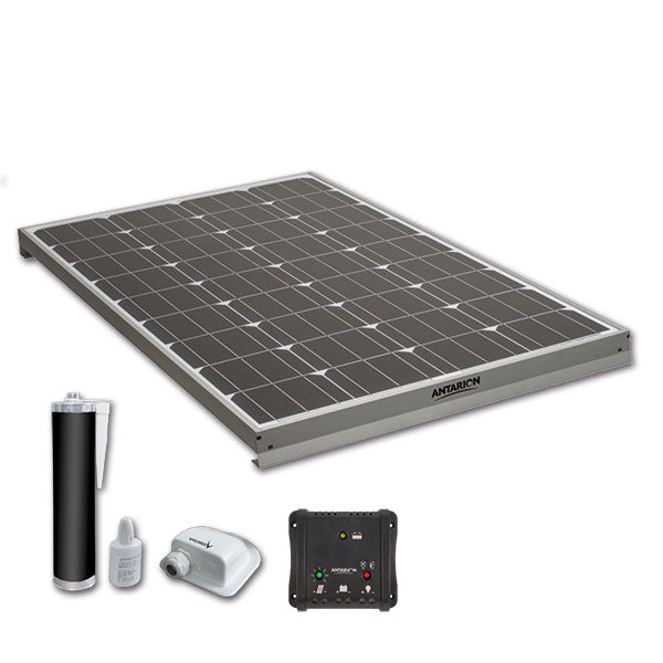 Antarion 140W Monokristallines Solarpanel-Set für Wohnmobile + Regler, 2 Batterien, 1278 x 585 x 60 mm