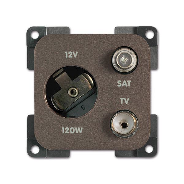 Toma CBE 12 V CC + TV + SAT Marrón