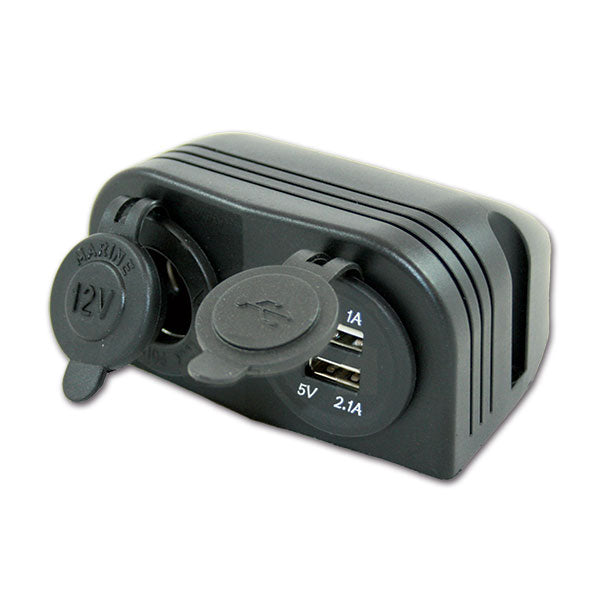 Unterstützt 2 USB-Anschlüsse und eine 12-V-Buchse 8715133038081