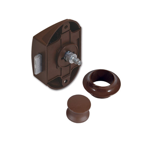 Brown Push-Lock Kit with Button and Brown Rosette PSH05M