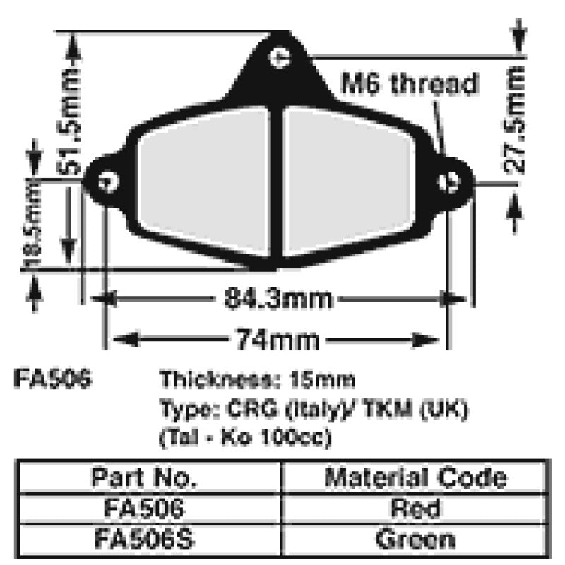 Ebc Kart brake pads 15 mm RED fa506 FA506