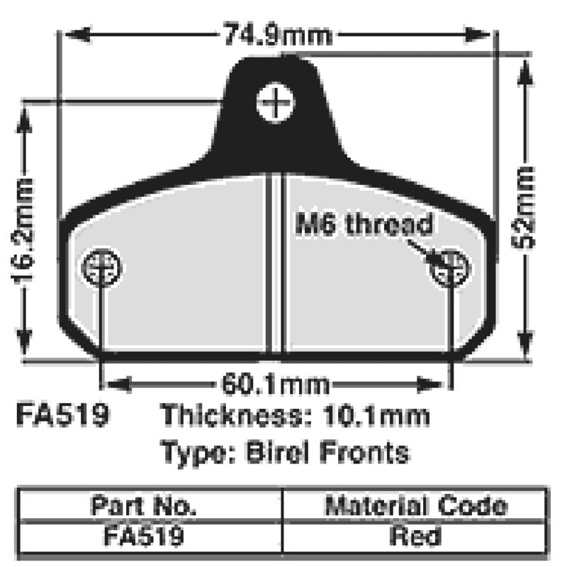 Ebc Pastiglie freno Kart 10,1 Mm RED fa519 FA519