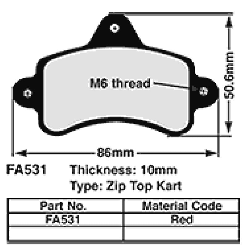 Ebc Pastiglie freno Kart 10 Mm RED fa531 FA531