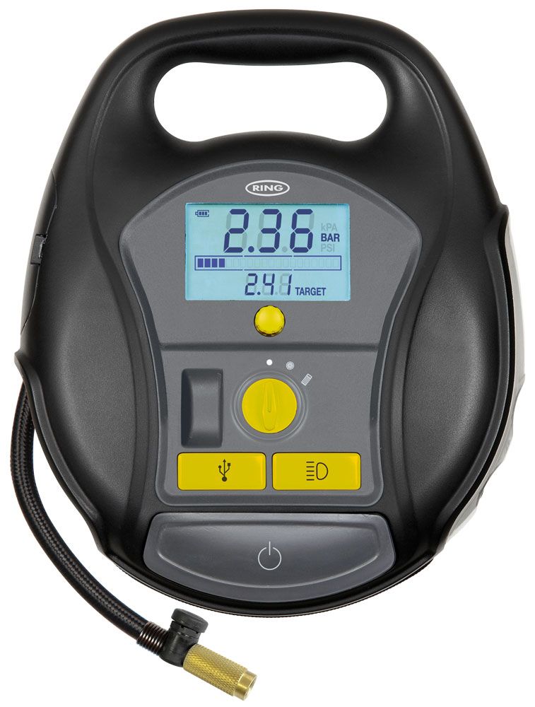 Ring Compressore digitale ricaricabile 12V con pompa ad aria