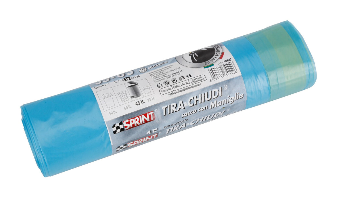 Rotolo 15 sacchi azzurri profumati raccolta differenziata professionale 55x65 cm SA019