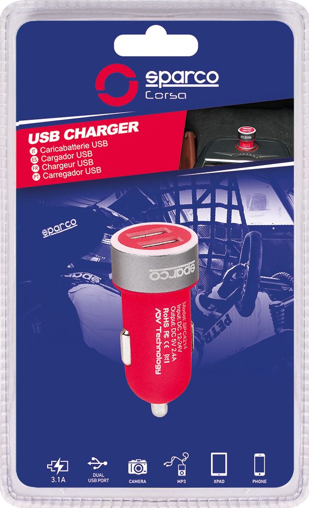 Cargador de batería Sparco con doble salida USB 5 V 2,4 A