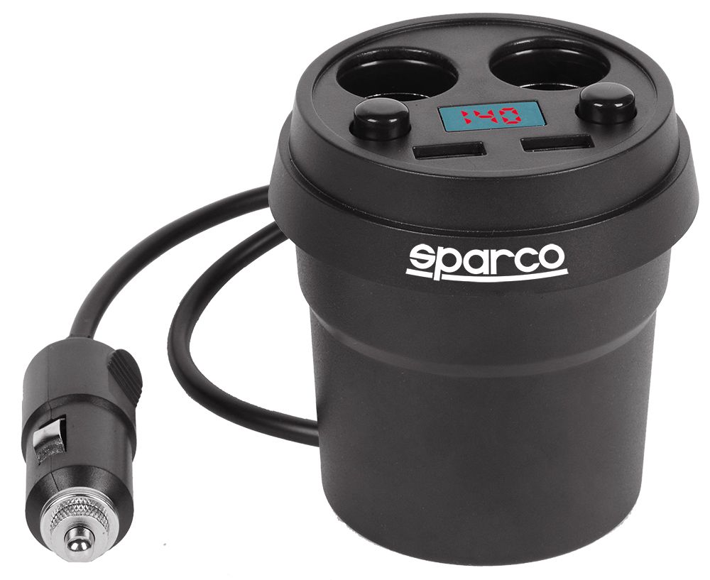 Sparco Caricabatterie Cup Charger con 2 prese 12/24V e 2 uscite USB 5V 3.1A
