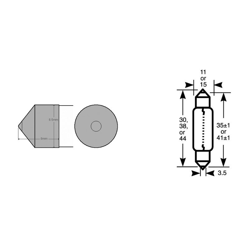 Riatec Scatola 10Pz lampadina Siluro 12v c5W 11X39 5W Sv8,5-8