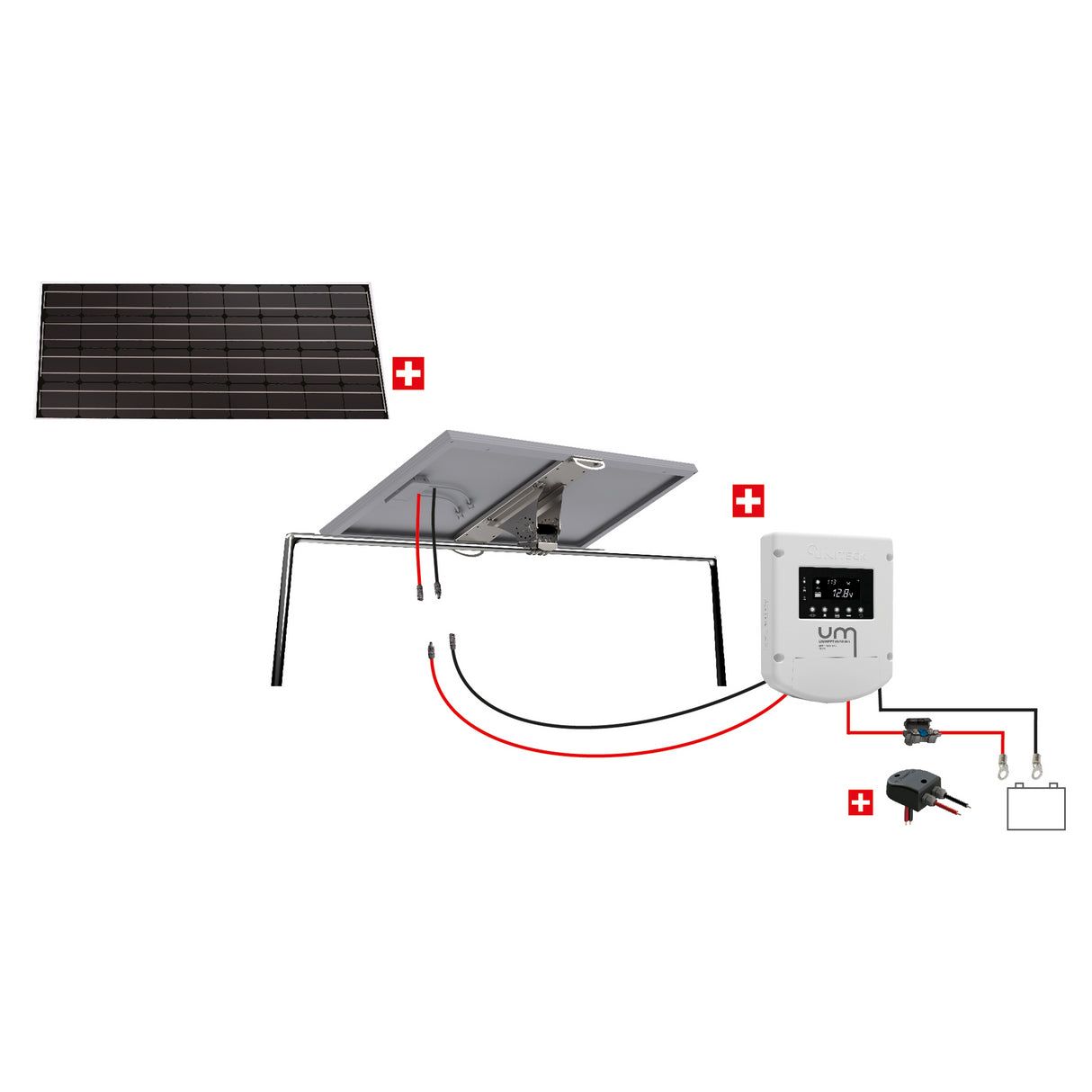 Uniteck Solar Panel Kit NAUTICA 100W 12V Double Rollbar Boat Mounting