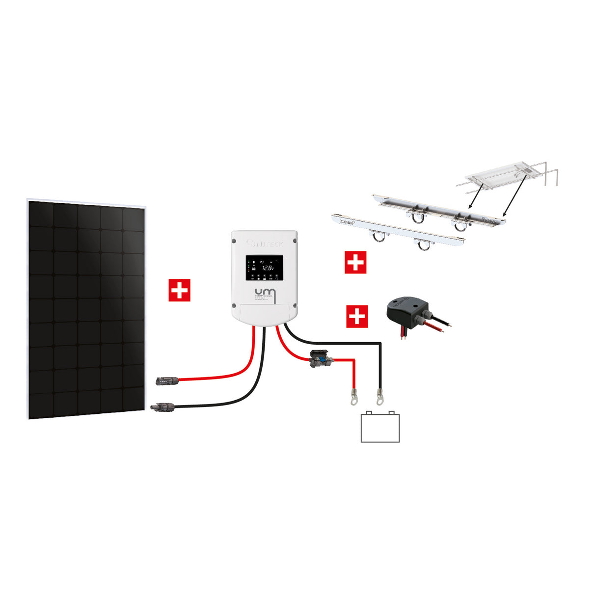 Uniteck Kit Pannelli Solari NAUTICA 165W  12V montaggio Doppio Rollbar barca