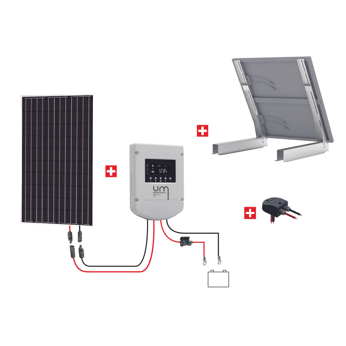 Uniteck Kit Pannelli Solari CASETTA 300W  12V montaggio Muro, Suolo